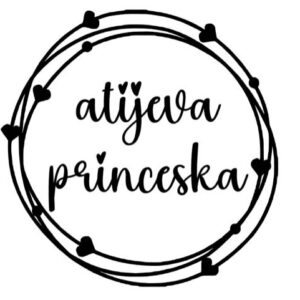 Preslikač za tekstil atijeva princeska v krogu s srčki črna Hopka