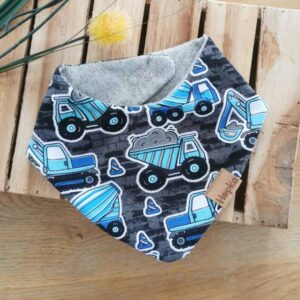 Nepremočljivi slinček Modra gradbena vozila na sivi Hopka1