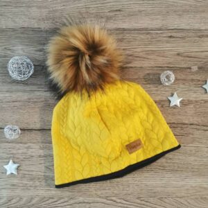 Zimska kapa s cofom Kitke oker rumena Hopka
