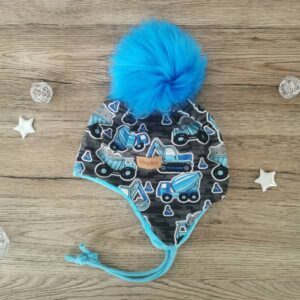 Zimska kapa s podaljšanim delom za ušesa Gradbena vozila na sivi Hopka