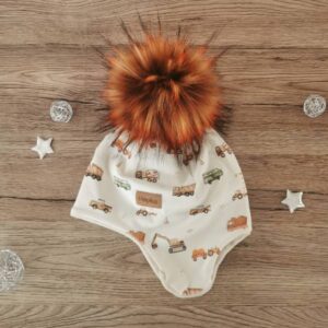 Zimska kapa s podaljšanim delom za ušesa Gradbena vozila na smetani Hopka