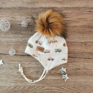 Zimska kapa z vrvicami Gradbena vozila na smetani Hopka