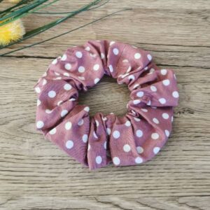 Scrunchie Lasni dodatek Bele pike na old roza Hopka