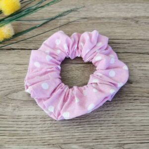 Scrunchie Lasni dodatek Bele pike na roza Hopka
