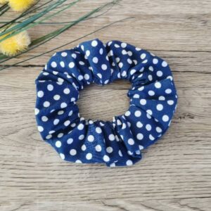 Scrunchie Lasni dodatek Bele pike na temno modri Hopka